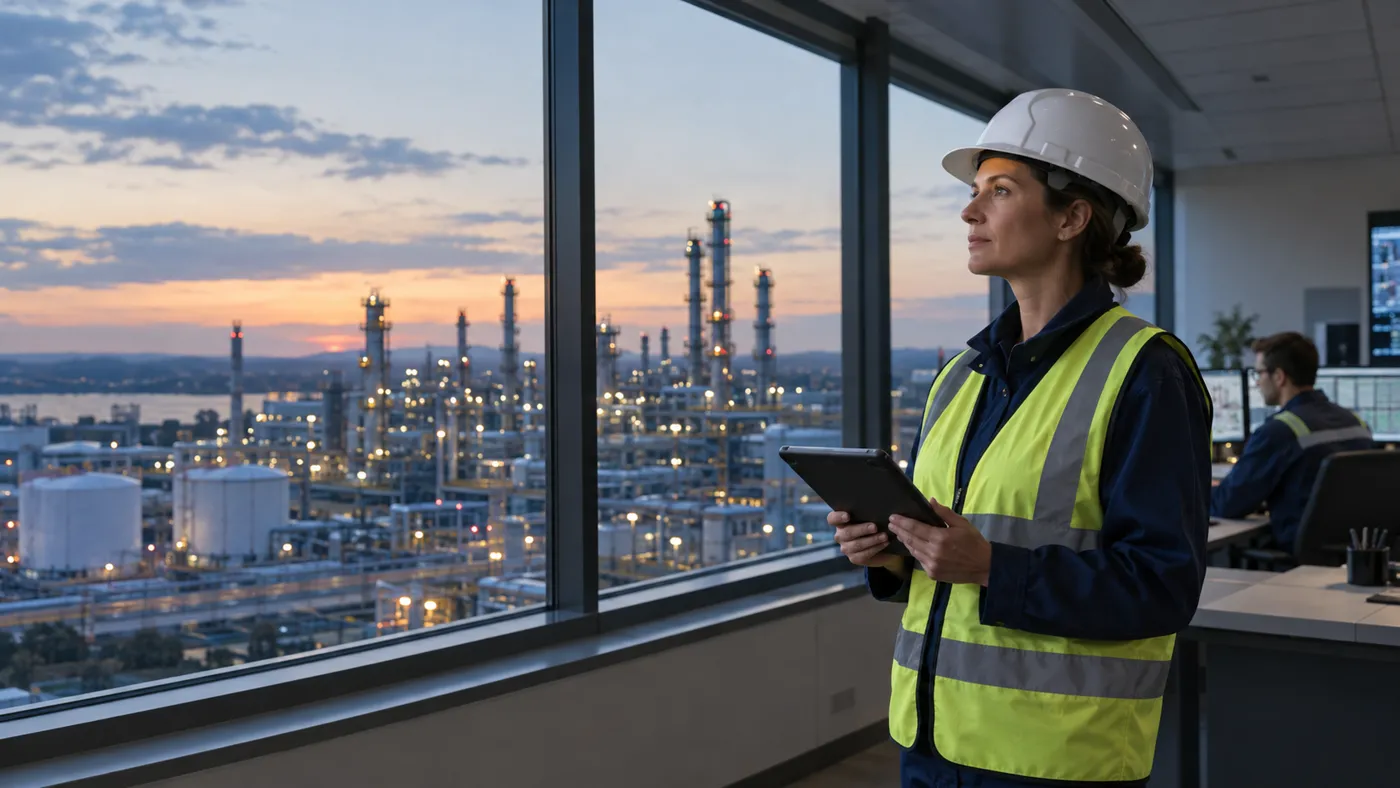 Responsable sécurité dans la salle de contrôle d'un site industriel